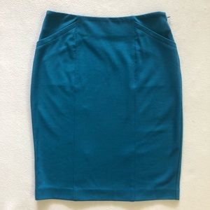 cAbi Women 3220 Teal Blue Sigourney Pencil Knee Length Straight Unlined Skirt 2